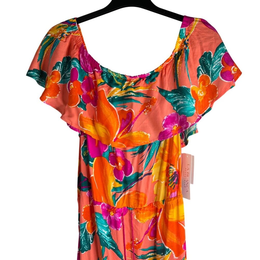 La Blanca Womens Off-The-Shoulder Floral Cover-Up Dress Hot Coral Size Large - Picture 5 of 12